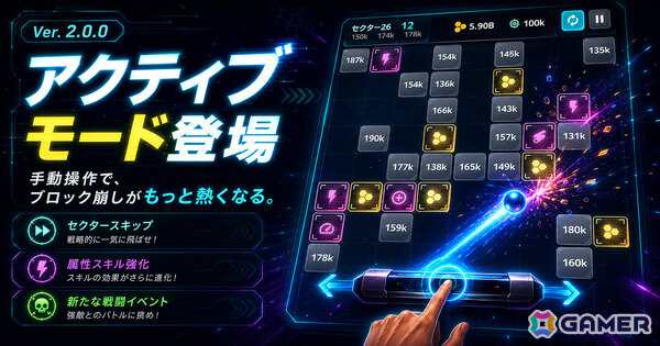 ブロック崩し×ローグライト「CoreBreaker」手動操作のアクティブモードが追加！リブートしたボールだけで戦うアーカイブボール戦も新たに配置の画像1