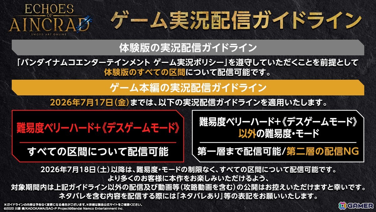 「Echoes of Aincrad」ベータテストの範囲をまるごと楽しめる体験版が配信!実況配信ガイドラインや実況動画キャンペーン「攻略組募集キャンペーン」もの画像
