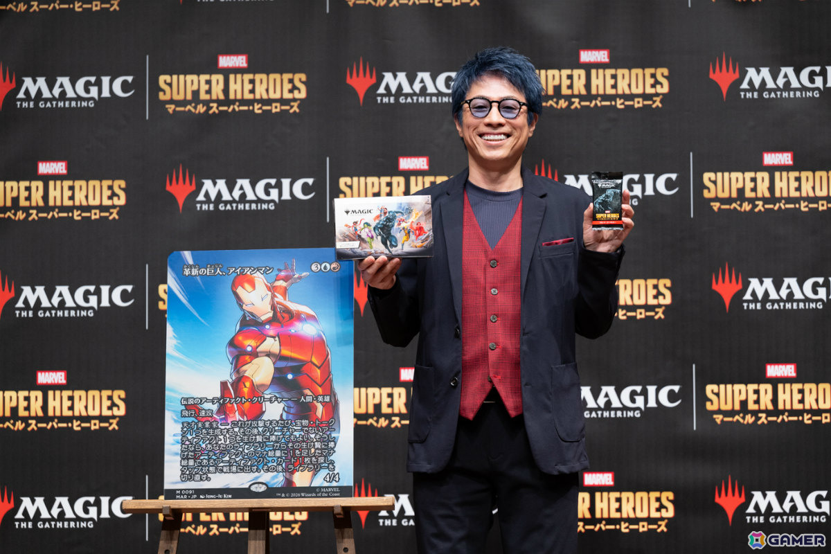 「マジック:ザ・ギャザリング | マーベル スーパー・ヒーローズ」発売PRイベントが開催!田村淳さんがマジックプロ・行弘賢さんといち早く対戦の画像
