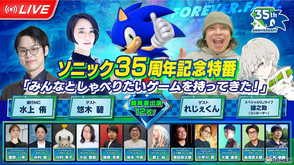 「ソニック」シリーズ35周年記念特番が6月24日に配信！悠木碧さんをはじめ、シリーズ開発者12名も出演の画像