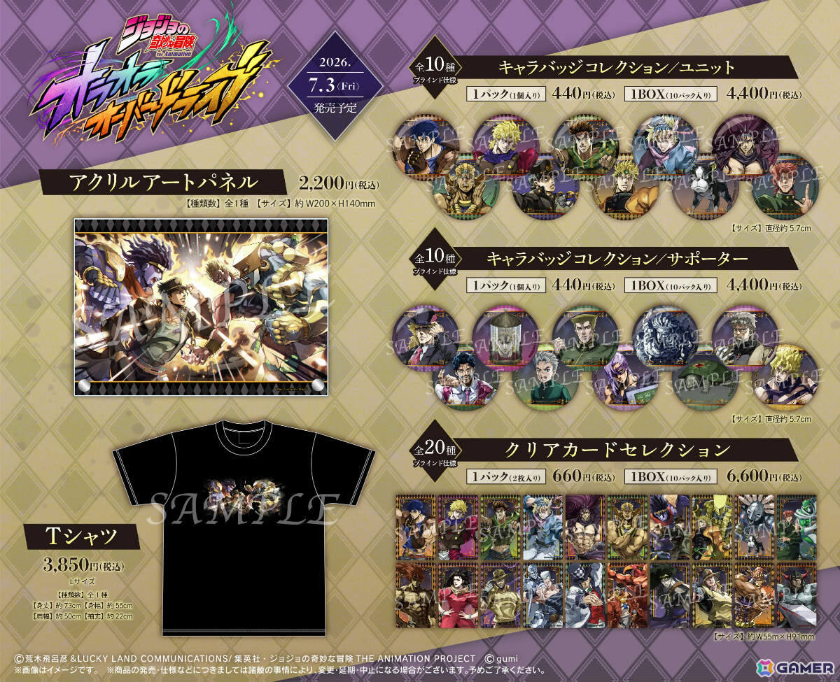 「ジョジョの奇妙な冒険 オラオラオーバードライブ」ジョナサンたちのアクスタやTシャツなどのグッズが7月3日よりアニメイトで販売開始！の画像