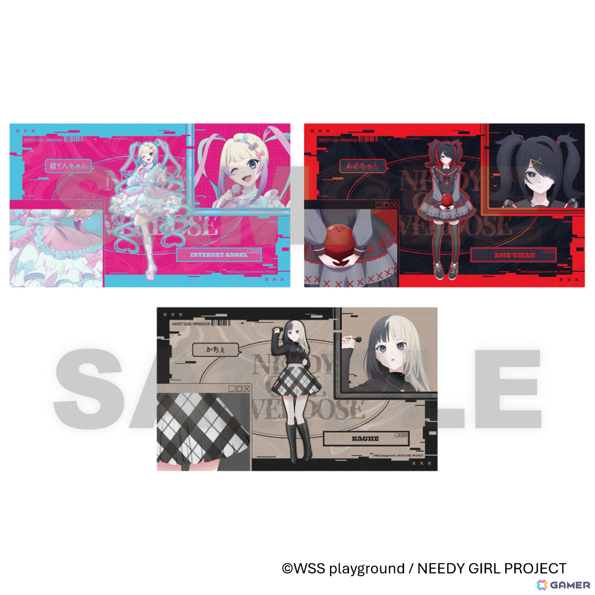 アニメ「NEEDY GIRL OVERDOSE」×ラウンドワンのコラボが6月25日より各店舗で開催!超てんちゃん、あめちゃん、かちぇの描きおろしグッズを販売の画像