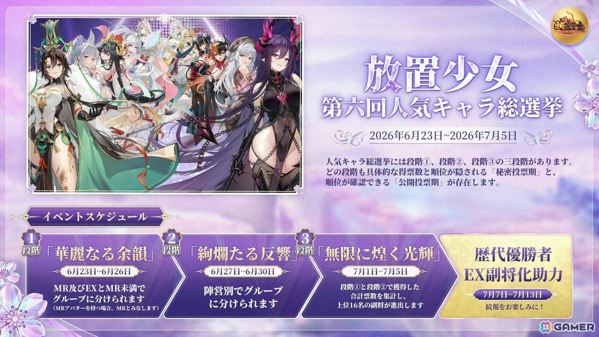 「放置少女」第六回人気キャラ総選挙が開催！優勝副将には専用の観賞用無属性アバターを制作の画像