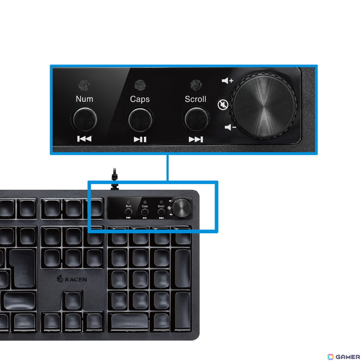「RACEN メンブレン式ゲーミングキーボード Blink」が近日発売!音量調整ダイヤルや側面印字キーキャップを採用の画像
