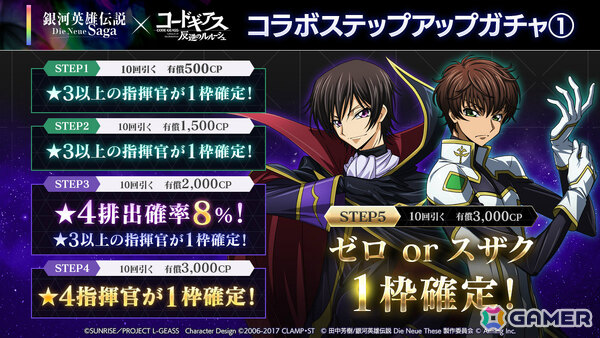 「銀河英雄伝説 Die Neue Saga」でアニメ「コードギアス 反逆のルルーシュ」コラボが開催！ルルーシュが無料でもらえるの画像2