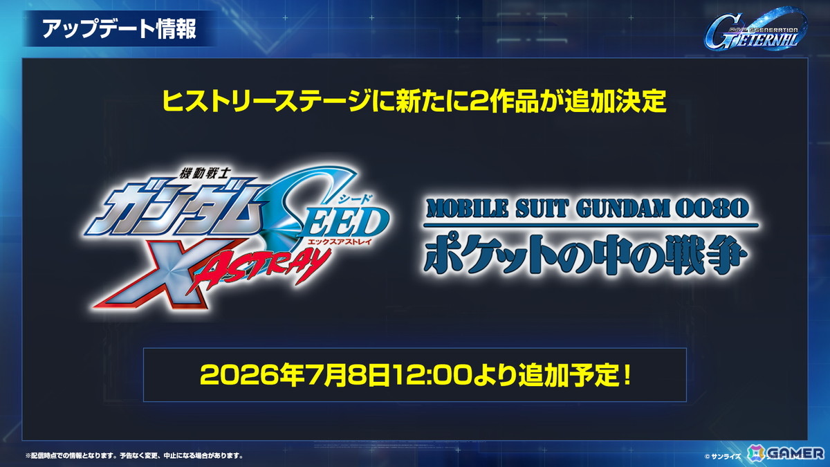 「SDガンダム ジージェネレーション エターナル」のロードマップ公開！「機動戦士ガンダムF91」追加やDMM GAMES版配信が決定の画像