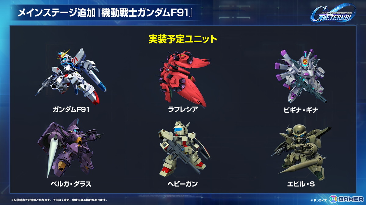 「SDガンダム ジージェネレーション エターナル」のロードマップ公開！「機動戦士ガンダムF91」追加やDMM GAMES版配信が決定の画像