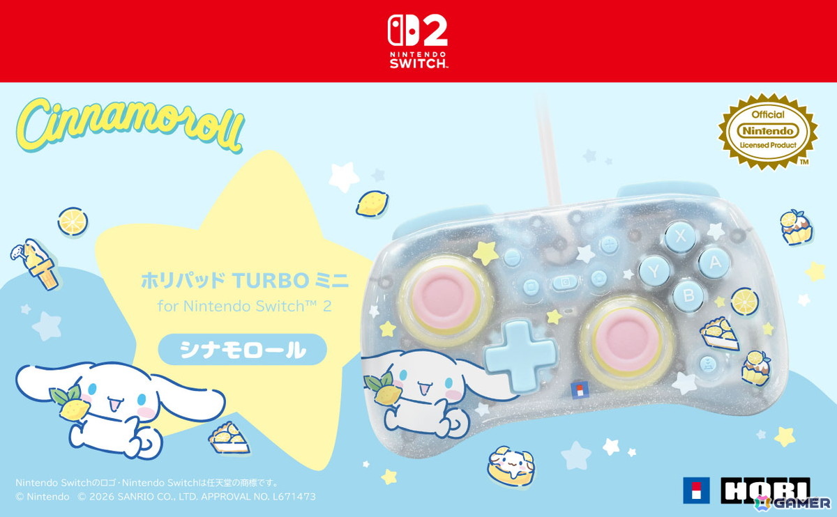 クロミとシナモロールがデザインされたSwitch2向け「ホリパッド TURBO ミニ」＆「ぷっくり ハイブリッドポーチ」が8月に発売！の画像