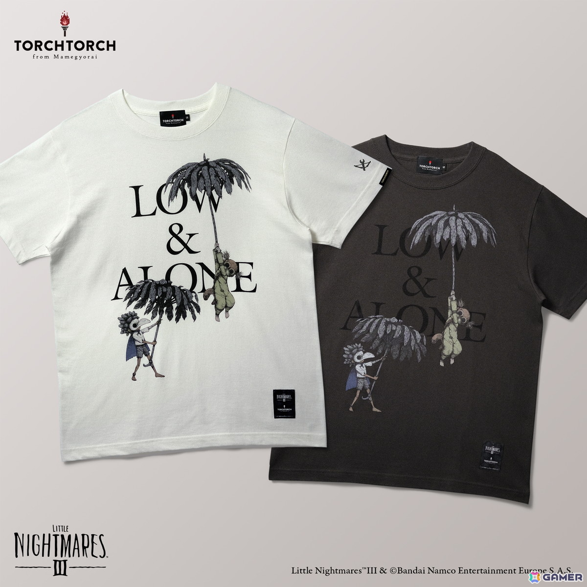 TORCH TORCHと「リトルナイトメア3」のコラボレーションアパレルが登場！ロゥとアローンが描かれたTシャツに加え、シリーズ前2作のアパレルも再販の画像