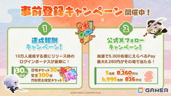 小さくなった刀剣男士たちが活躍するパズルRPG「刀剣乱舞ぱずぎり」の事前登録が受付中！30万人達成で最大30回分の召喚チケットがもらえるの画像2