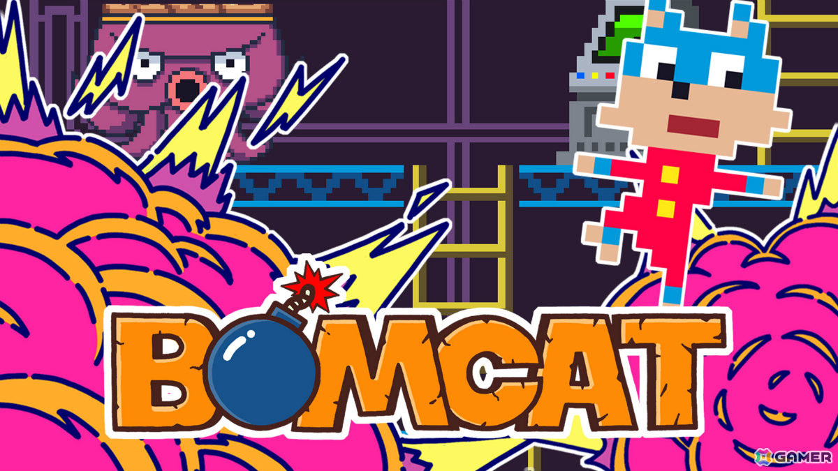 80'sアーケードへのリスペクトに満ちた爆弾アクション「BOMCAT」が7月23日に配信!二足歩行のネコとなって危険な爆弾工場に囚われたレディを救えの画像