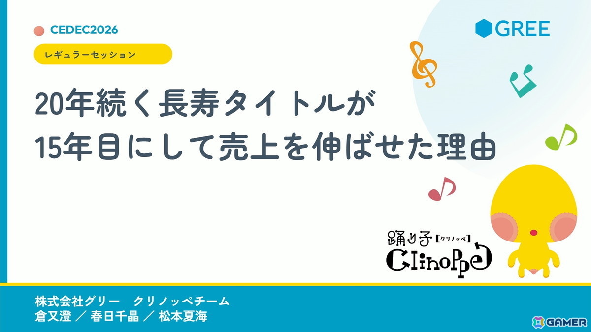 「20年続く運営型ゲーム」の売上が15年目にしてV字回復:“勘や経験に頼った運営”を廃し成功した「踊り子クリノッペ」の歩み【CEDEC2026】の画像