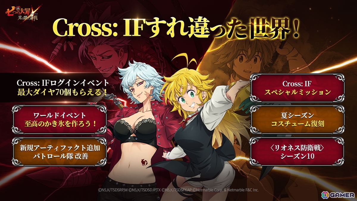 「七つの大罪 ～光と闇の交戦～」女性版「メリオダス」と「バン」が登場するイベント「Cross: IF」が開催！の画像