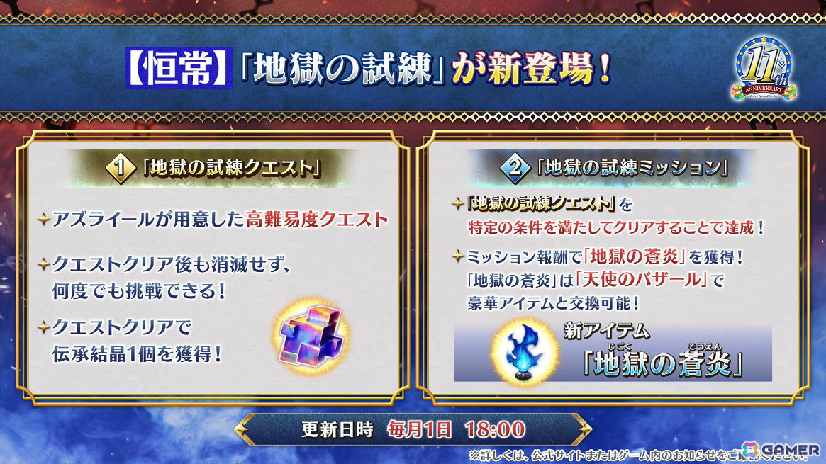 「FGO」ハサン・サッバーハ（アズライール）が11周年サーヴァントとして登場！熟練マスター向けの腕試しコンテンツ「地獄の試練」も追加の画像