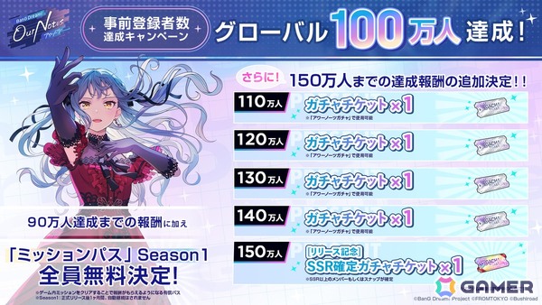 「BanG Dream! Our Notes」事前登録者数がグローバルで100万人を突破！Season1の有償パスを全員にプレゼントの画像1