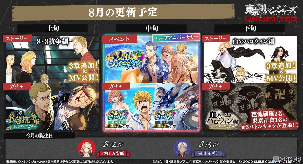 「東京リベンジャーズUNLIMITED」1日1回10連無料のハーフアニバーサリー記念ガチャが開催!の画像