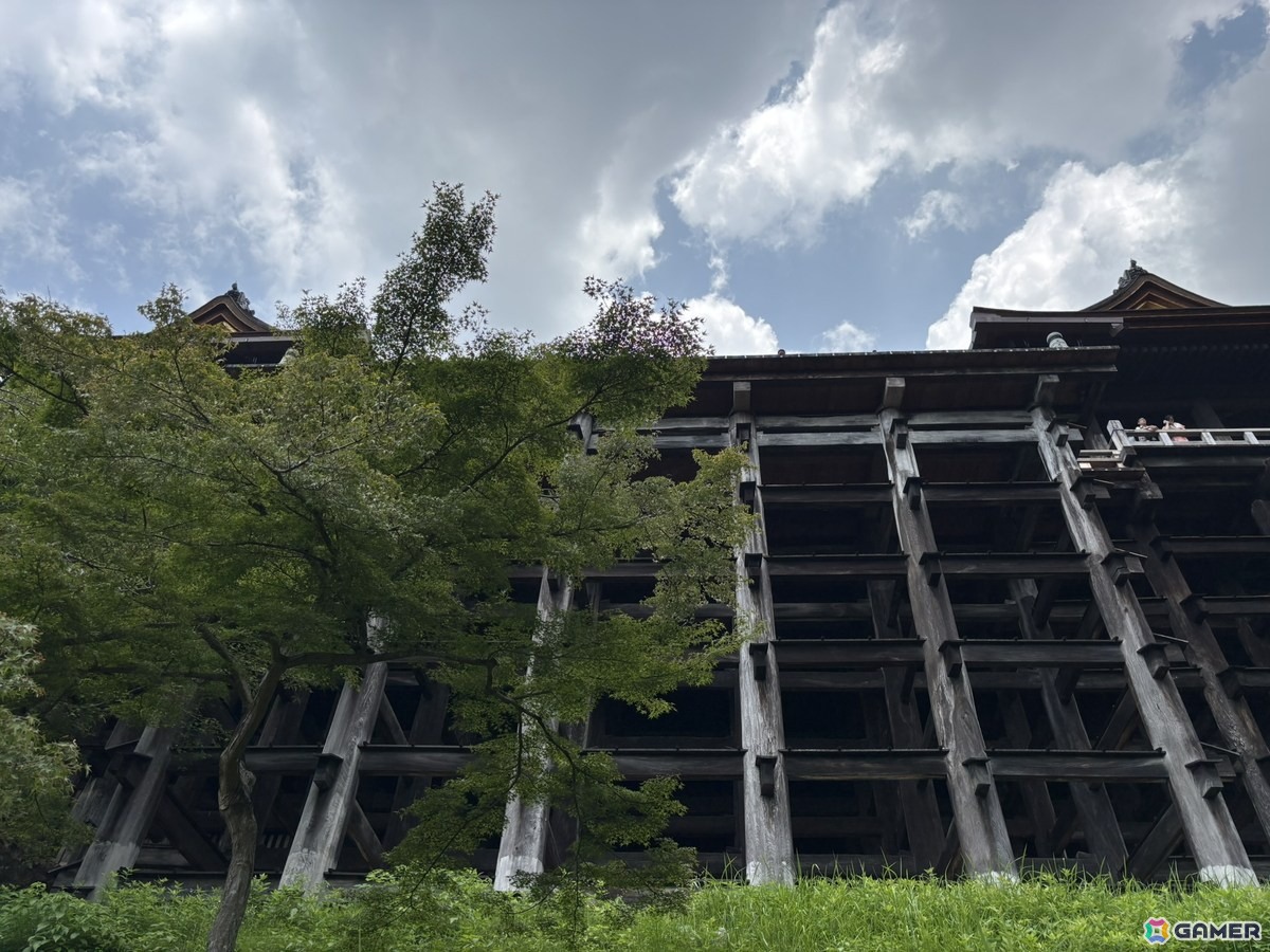 清水寺の舞台を下から見上げたところ。基本的には柱の数なども再現されているが、段差などはあえてデフォルメしていたりもするそうだ。