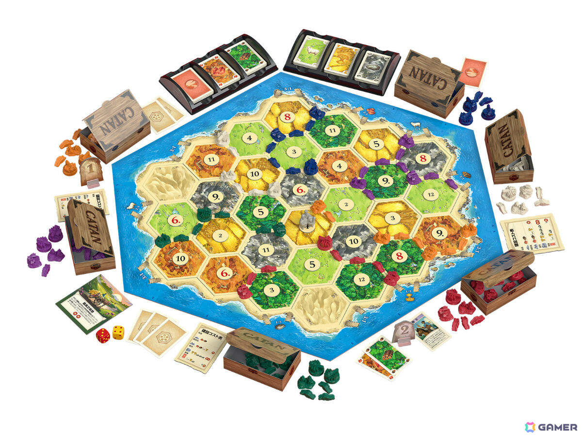 ボードゲーム「カタン」を最大6人で遊べる拡張版がリニューアルして発売!カードやタイルのデザインを一新、コマ箱も追加の画像