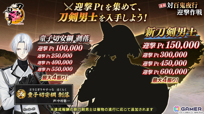 「刀剣乱舞ONLINE」イベント「対百鬼夜行迎撃作戦」が開催!迎撃Ptを集めて新刀剣男士を手に入れようの画像