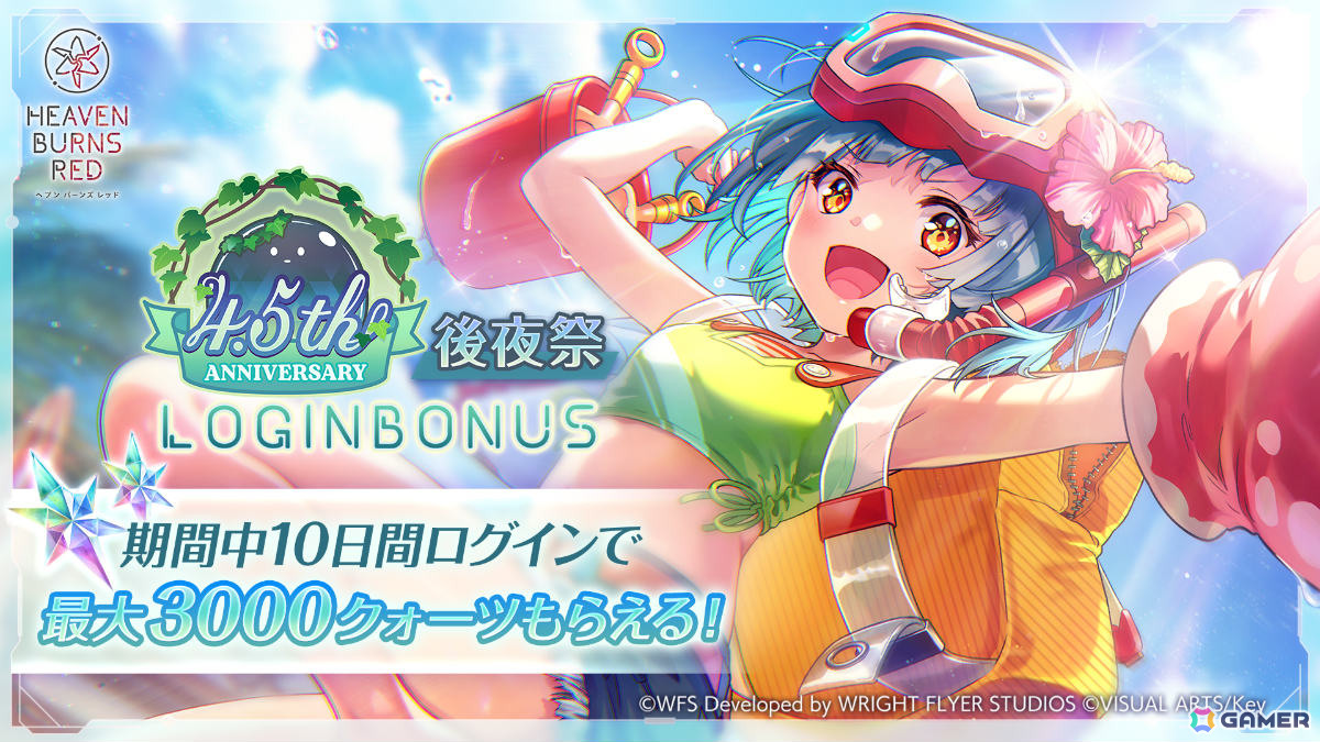 「ヘブバン」4.5周年後夜祭キャンペーンが開催！千恵と弥生が水着姿でガチャに登場、ログインボーナスでは最大3,000クォーツを獲得可能の画像