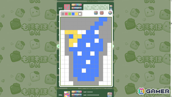 上から降りてくるカラーブロックを配置して完成図を再現するブロックパズル「もほもほDX」が配信!の画像