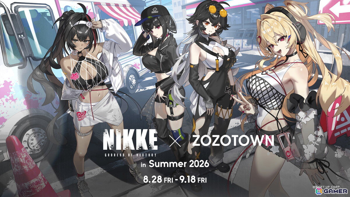 「勝利の女神：NIKKE」ZOZOTOWNとのコラボアイテムが8月28日より販売！スコッティ氏が描き下ろしたベイ、クレイ、D、Kのイラストを使用の画像