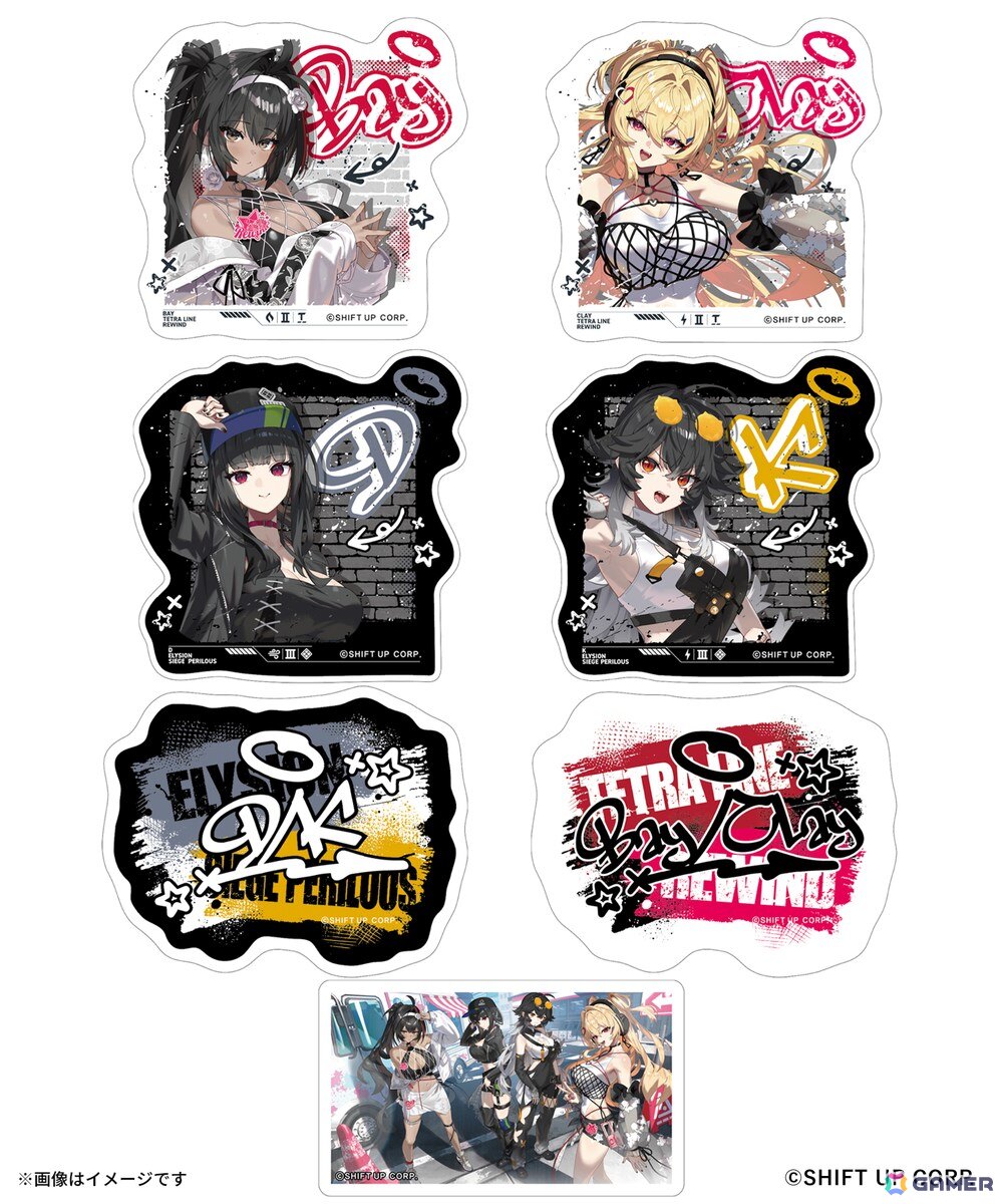 「勝利の女神：NIKKE」ZOZOTOWNとのコラボアイテムが8月28日より販売！スコッティ氏が描き下ろしたベイ、クレイ、D、Kのイラストを使用の画像