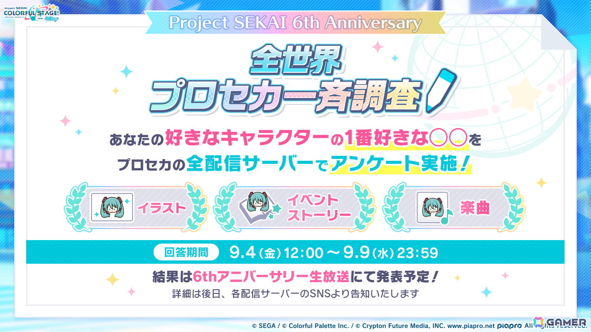 「プロセカ」3つのグループによるコネクトライブの詳細が公開！ボーカロイド楽曲コラボメンバーのイラストお披露目、6周年合わせでの「全世界プロセカ一斉調査」告知もの画像