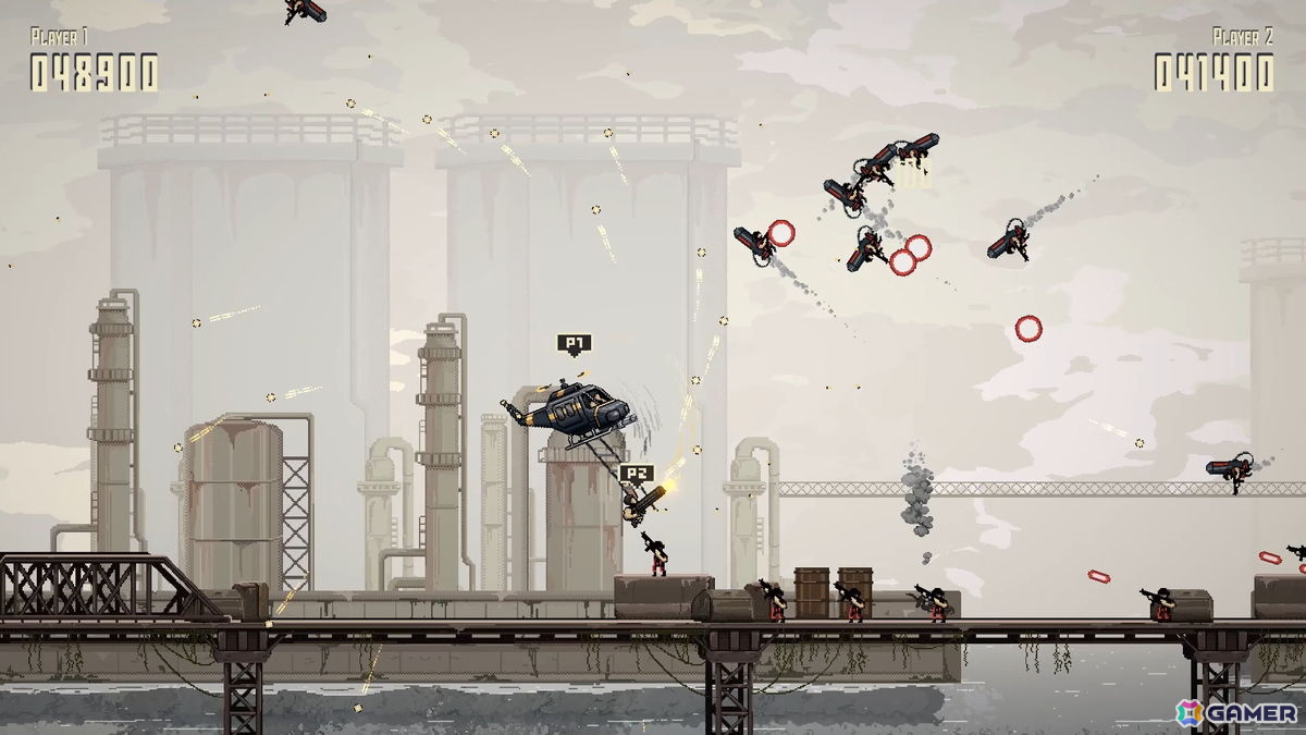 2人協力プレイ弾幕アクション「Riot Riders」が発表！1人はヘリコプター、もう1人はヘリにぶら下がりながら戦うカオスな戦闘システムに注目の画像2