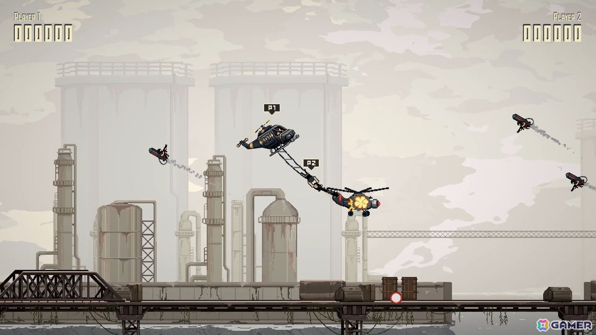 2人協力プレイ弾幕アクション「Riot Riders」が発表！1人はヘリコプター、もう1人はヘリにぶら下がりながら戦うカオスな戦闘システムに注目の画像7