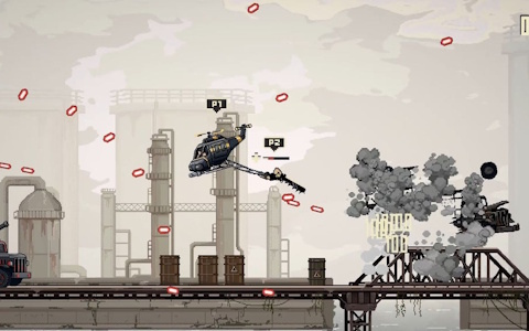 2人協力プレイ弾幕アクション「Riot Riders」が発表！1人はヘリコプター、もう1人はヘリにぶら下がりながら戦うカオスな戦闘システムに注目