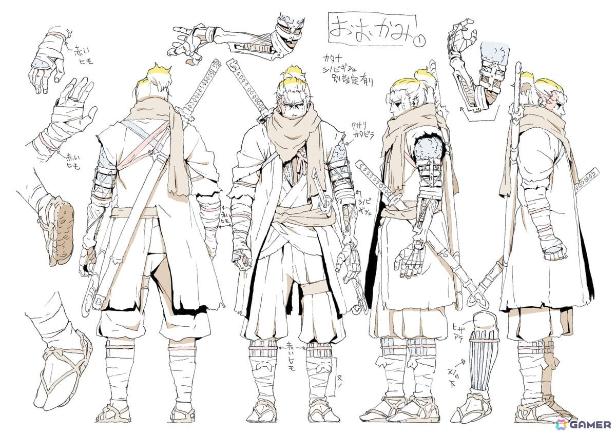 「SEKIRO: NO DEFEAT」岸田隆宏氏が手掛ける狼・九郎・葦名弦一郎のキャラクター設定画が公開!全身の細かなディテールや繊細な表情の数々に注目の画像