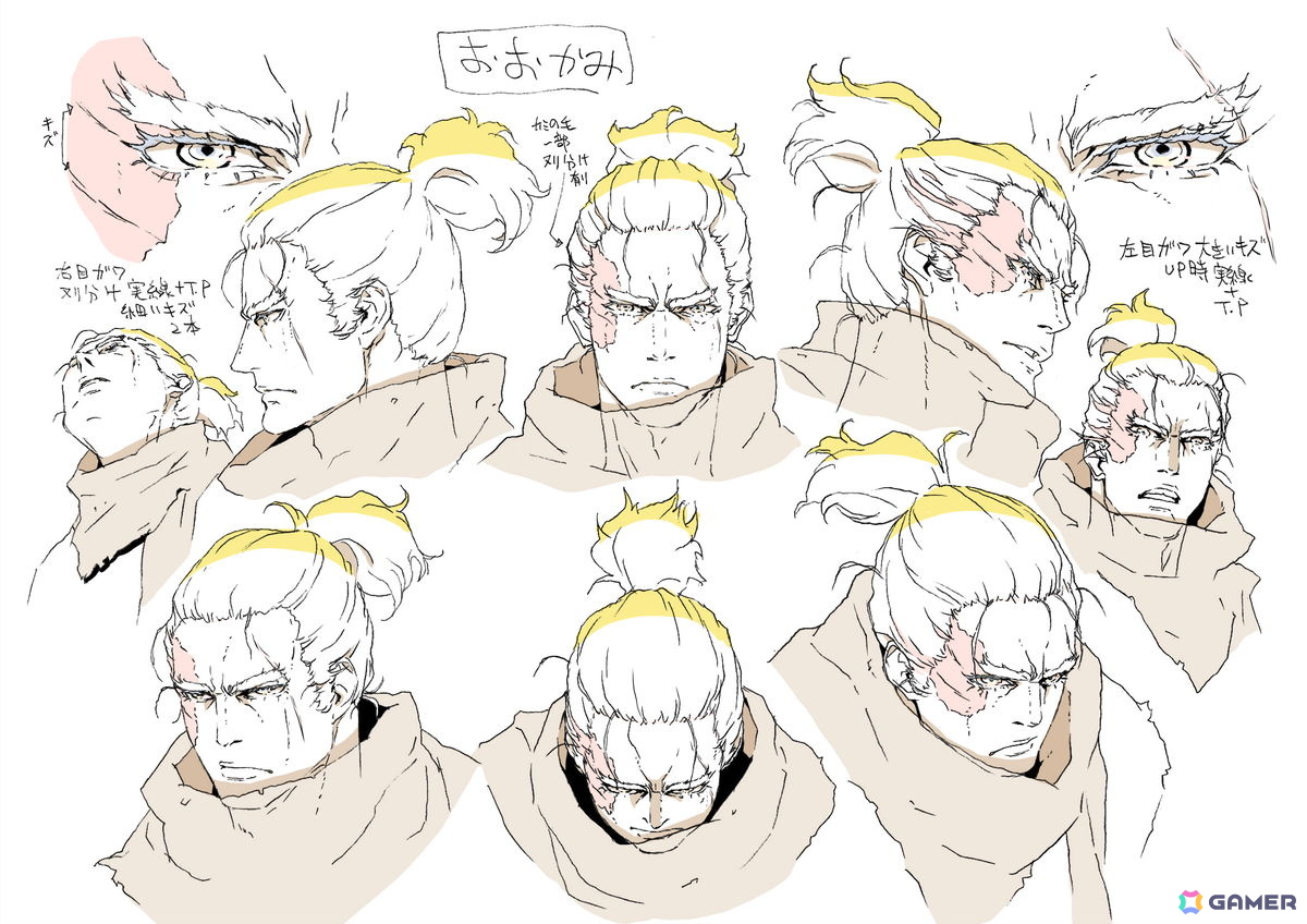「SEKIRO: NO DEFEAT」岸田隆宏氏が手掛ける狼・九郎・葦名弦一郎のキャラクター設定画が公開!全身の細かなディテールや繊細な表情の数々に注目の画像