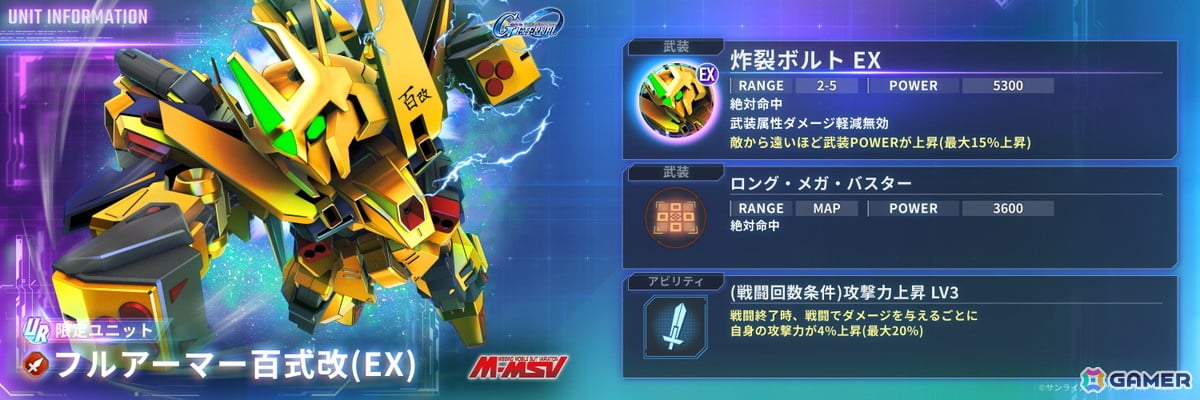 「SDガンダム ジージェネレーション エターナル」UR「フルアーマー百式改(EX)」、UR「Dガンダム・サード(EX)」がピックアップガシャに登場!の画像
