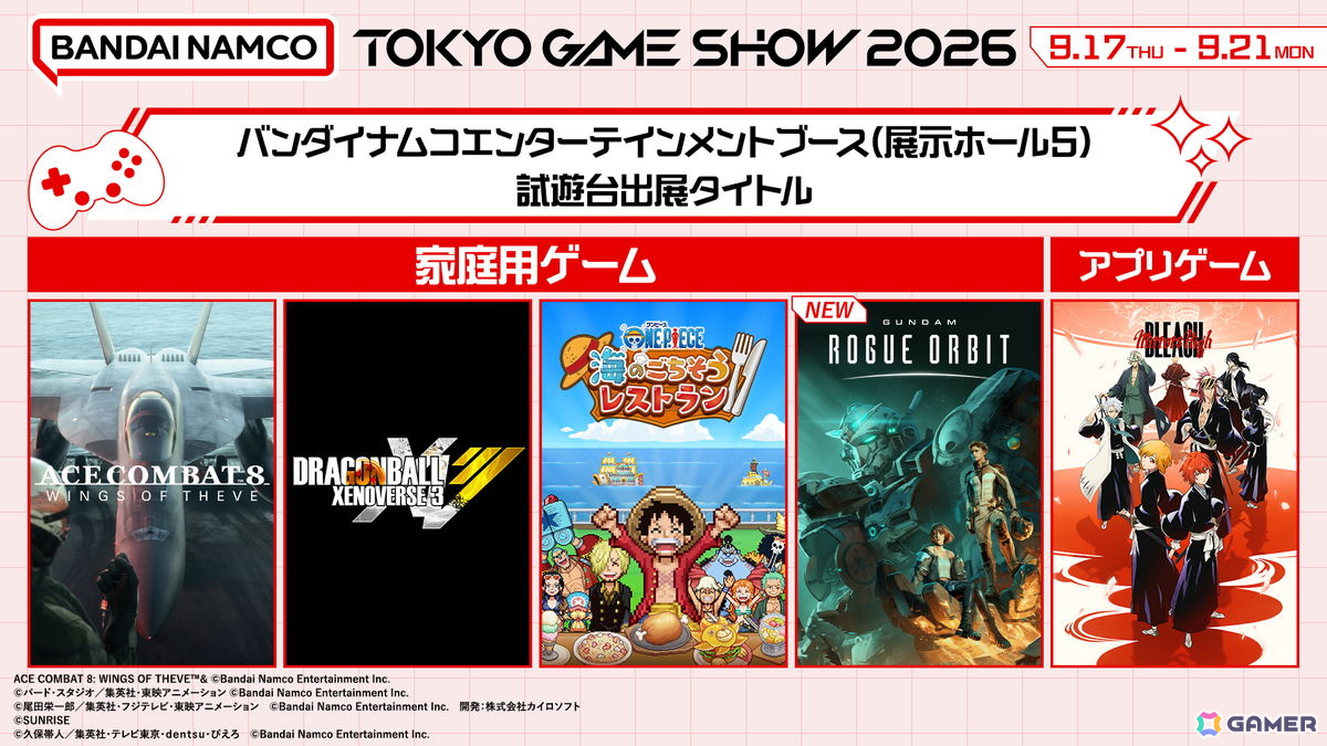 東京ゲームショウ2026のバンナムブースに「GUNDAM ROGUE ORBIT」が出展!「ドラゴンボール ゼノバース3」などのノベルティ情報もの画像