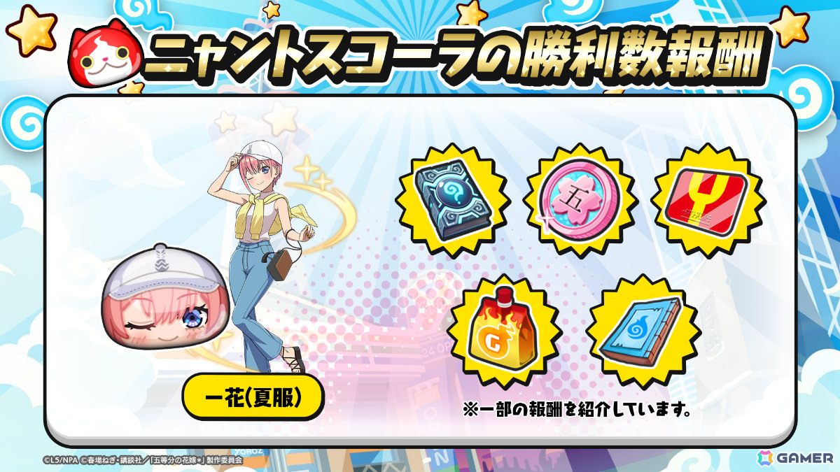 「妖怪ウォッチ ぷにぷに」で「五等分の花嫁」コラボイベント第3弾が開催!一花、二乃、三玖、四葉、五月が夏服や水着姿で新登場の画像