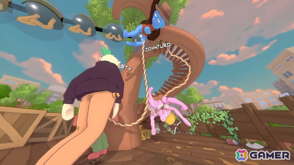 ロープで繋がった酔っぱらいを操作して帰宅を目指せ！4人協力アクション「Friendly Steps」がSteamで配信の画像