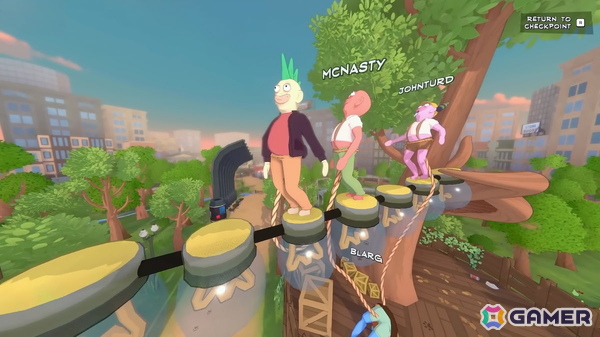 ロープで繋がった酔っぱらいを操作して帰宅を目指せ！4人協力アクション「Friendly Steps」がSteamで配信の画像