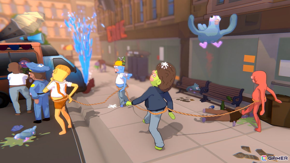 ロープで繋がった酔っぱらいを操作して帰宅を目指せ！4人協力アクション「Friendly Steps」がSteamで配信の画像2