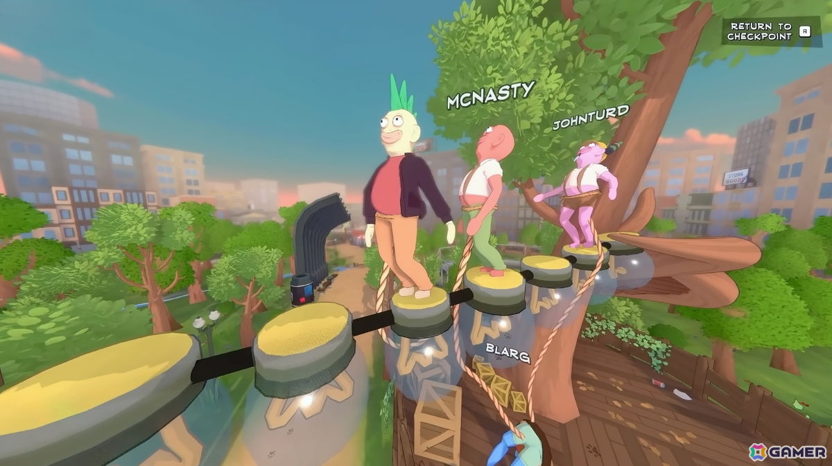 ロープで繋がった酔っぱらいを操作して帰宅を目指せ！4人協力アクション「Friendly Steps」がSteamで配信の画像7