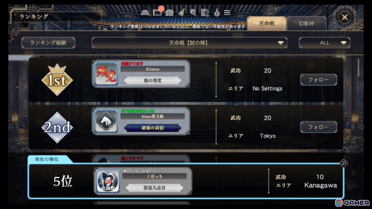 「三国志BOND」週末限定リアルタイムPvPランキング戦「天命戦」が本格始動！上位8名の猛者が集結する月間王者トーナメント「問鼎天下」も10月10日に開催の画像4