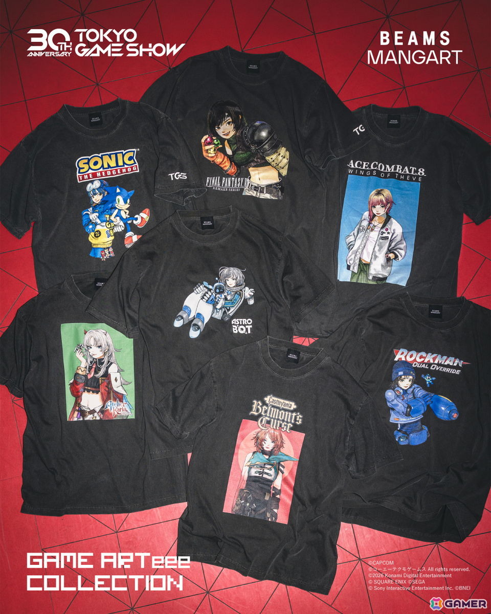 東京ゲームショウ2026とビームスのコラボTシャツが9月15日より発売！「カリアのアトリエ」や「エースコンバット8」デザインなどがラインナップの画像