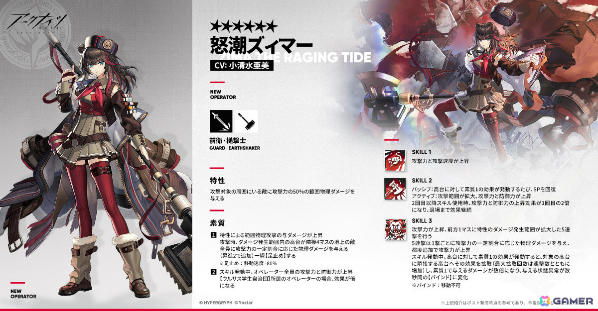 「アークナイツ」怒潮ズィマー(CV:小清水亜美)やウクシク(CV:寺澤百花)がイベントスカウトに登場!の画像