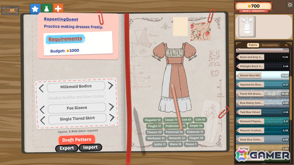 ドレス作りのあらゆる工程を自分の手で楽しめる仕立て屋クラフトゲーム「Dressmaker」がリリース!の画像