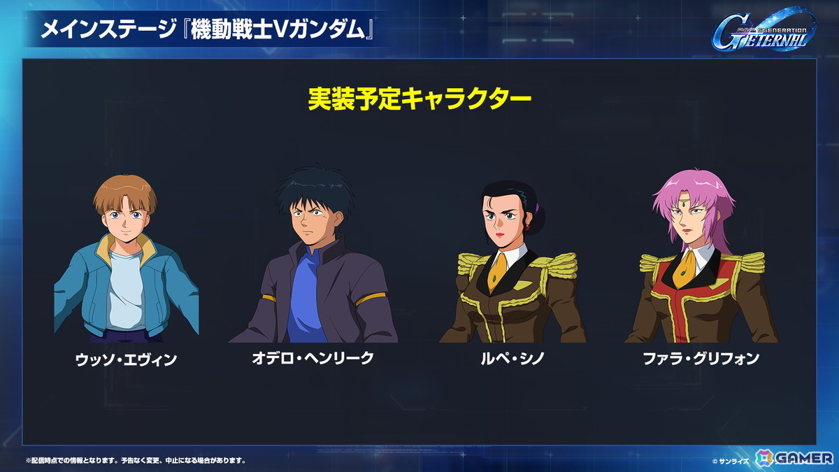 「SDガンダム ジージェネレーション エターナル」メインステージ「機動戦士Vガンダム」が9月30日に追加!V2アサルトバスターガンダム(EX)なども登場の画像