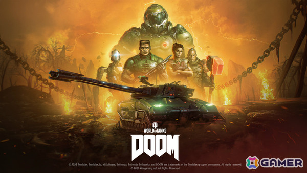 「World of Tanks」コラボ・バトルパス「DOOM」が10月1日より開催！2連装砲の戦車「FV225 Collector」がアージャントの力を宿した外観で登場の画像1