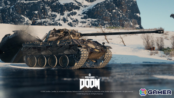 「World of Tanks」コラボ・バトルパス「DOOM」が10月1日より開催！2連装砲の戦車「FV225 Collector」がアージャントの力を宿した外観で登場の画像