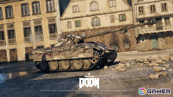 「World of Tanks」コラボ・バトルパス「DOOM」が10月1日より開催！2連装砲の戦車「FV225 Collector」がアージャントの力を宿した外観で登場の画像