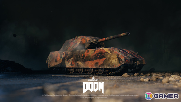 「World of Tanks」コラボ・バトルパス「DOOM」が10月1日より開催！2連装砲の戦車「FV225 Collector」がアージャントの力を宿した外観で登場の画像