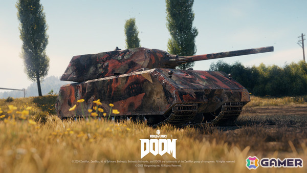 「World of Tanks」コラボ・バトルパス「DOOM」が10月1日より開催！2連装砲の戦車「FV225 Collector」がアージャントの力を宿した外観で登場の画像